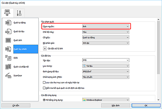 hình: Hộp thoại Cài đặt